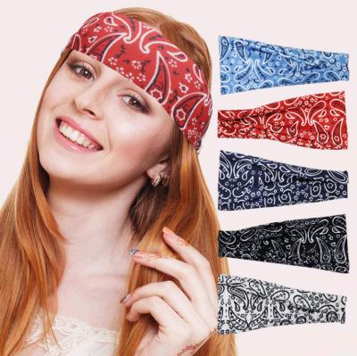 China Dri Fitted Custom Wholesale Boho Yoga Sports Logo Paisley Elastic Dri-Fit Headband Workout Headband For Safety Hat Sweat Head Wraps for sale