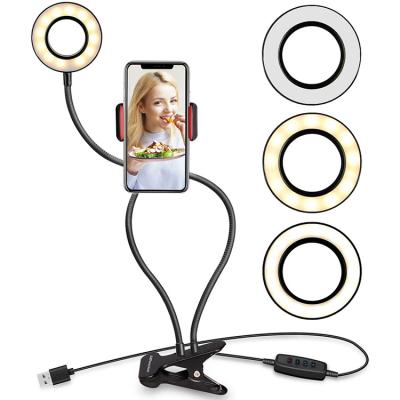 China Hot Selling Mini Amazon 2 in 1 Light Live Stream Adjustable Clip LED Selfie Lamp Desk Makeup Ring Light Cell Phone Holder LED Fill Light for sale