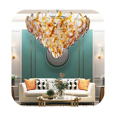 China French Light Gold Classical Light Brown Modern Glass Pendant Light Classical Living Room Chandelier Lamp Metal Store Decorative Lighting for sale