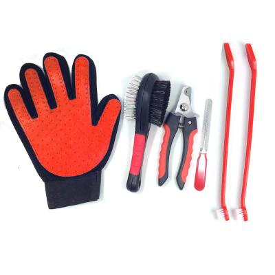 China Sustainable Pet Grooming Set Animal-Groom-Gloves Nail Trimmer Finger Toothbrush Dog Grooming Shears For Cats And Dogs for sale