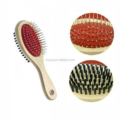 China Double Sided Grooming Groomer Viable Cat Dog Hair Extra Long Pin Comb Brush Wooden Handle Comb Pet Brush for sale