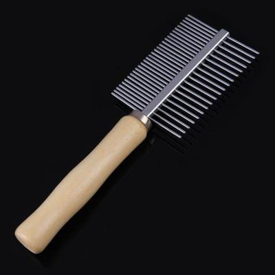 China Dog Cat Grooming Hair Comb Rake Double Side Metal Viable Row Teeth Wooden Handle for sale