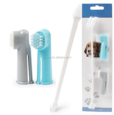 China Sustainable Dog Toothbrush Set +2 Pack -1 Dog Long Handled Double Finger Toothbrush Set For Dental Care for sale