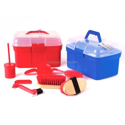 China Animals Horse Grooming Kit Box Grooming Case For Horses Plastic Box PP Brush Stainless Steel Wooden Comb for sale