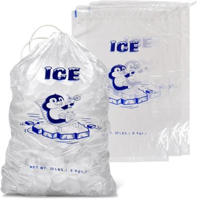 China Waterproof custom reusable disposable plastic gel dry bagged ice packaging cube bag pack 5kg 10kg 1kg drawstring ice bags with drawstring for sale