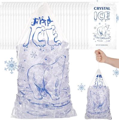 China Waterproof Ice Drawstring Bags Pouch Ice Plastic Reusable Sturdy Ice Storage with Pull String Closure for sale