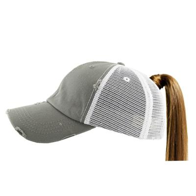 China COMMON Adjustable Cotton And Messy Mesh Hat Ponycap Bun Hat Vintage Ponytail Hat Trucker Baseball Cap Sports Top for sale