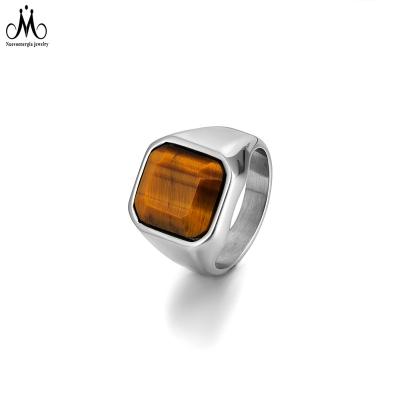 China Custom Logo Charm Jewelry Finger Ring Stainless Steel Tiger Eye Stone Rings Gemstone Fashion for sale