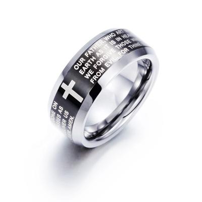 China Hot Selling Cross Tungsten Ring For Men Fashion Religious Western Style Jewelry Accessories Black Bible for sale