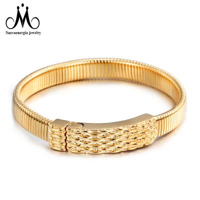 China Fashionable Polished Unique Stainless Steel Bracelet Bangle Gold Elastic Pulsera Casting Armband for sale