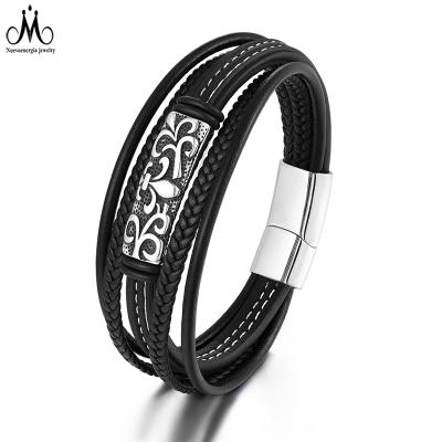 China CLASSIC punk bracelet jewelry stainless steel braid handmade genuine leather bracelet for men Viking for sale