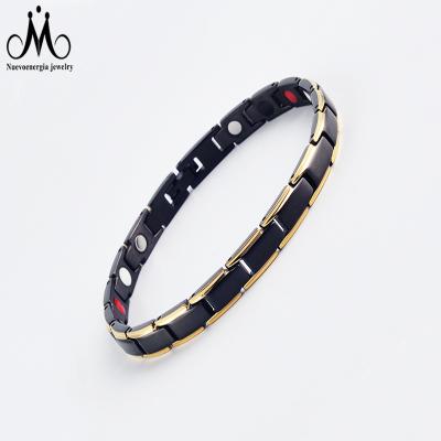 China 215*6*2mm Gold Line Black Stainless Steel Lady Style Blood Therapy Magnetic Bracelet for sale