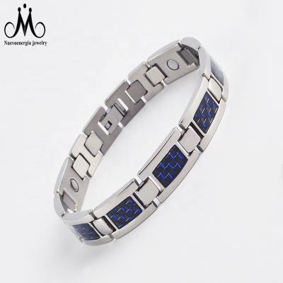 China New Designs FASHIONABLE Canbon Blue Germanium Magnetic Stainless Steel Bio Magnetic Bracelet For Men for sale