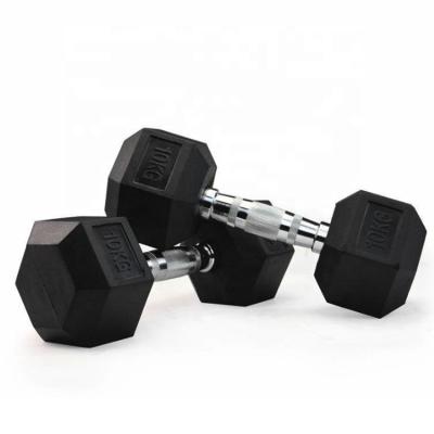 China Durable Gym Weight Hex Black Rubber Dumbbells Hex Set 2.5-50kg Hex Rubber Dumbbells For Bodybuilding for sale