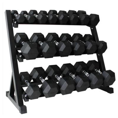 China Wholesale Durable Hex Black Rubber Dumbbells 2.5-50kg Gym Dumbbell Set Hexagonal Sale for sale