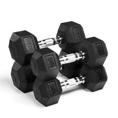 China Durable Wholesale Weightlifting Dumbbells Rubber Hex Dumbbell Set Black Hexagon Dumbbells Set For Gym for sale