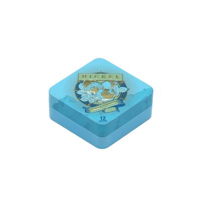 China Blue Color Recyclable Embossed Metal Tin Box With Plastic Tray Candy Cans Logo Food Safe Empty Container for sale