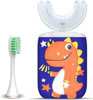 China Silicone stiffens 360 degree smart rechargeable silicone food grade silicone U shaped ultrasonic dinosaur kids electric toothbrush for sale