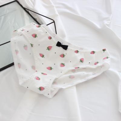 China Custom style antibacterial fruit printing screw net cotton bowknot candy contracted lovely girl panties covering hips for sale