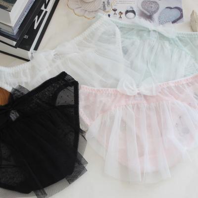 China Antibacterial Pure Color Japanese Dovetail Eyelash Lace Patchwork Mesh Bow Wrap Hip Lightweight Breathable Panties for sale