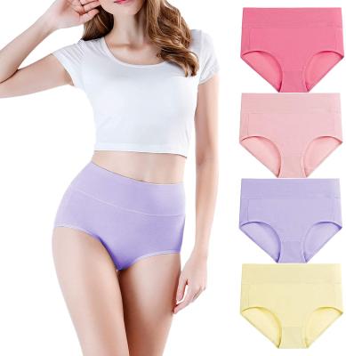 China Custom Women's High Waisted Soft Briefs Panties Antibacterial Cotton Underwear Ladies Full Plus Size Panties for sale