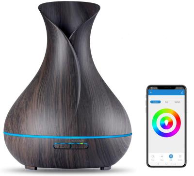 China Household Alexa and Google Home App Control 400ml Dark Wood Grain Smart WiFi Essential Oil Diffuser for sale