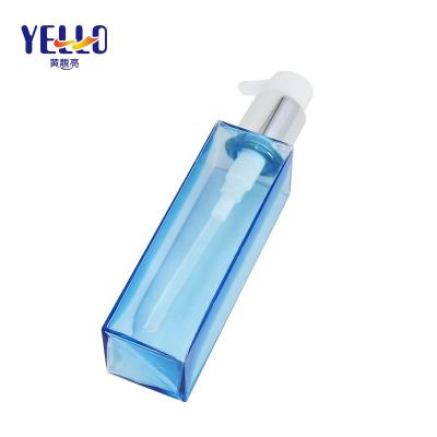 China Wholesale Luxury Lightweight 140ml Blue Clear Lotion Bottles Empty Plastic Silver Metallic Pump Cosmetic Container for sale