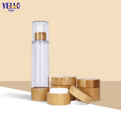 China Custom Eco-Friendly Natural Bamboo Wooden Pump Airless Cosmetic Bottles and Cosmetic Jars for sale