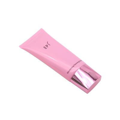 China Skin Care / Cosmetic Products Skin Care Packaging 100ml Cosmetic Oval Squeeze Tube With Rose Gold Pink Lid for sale