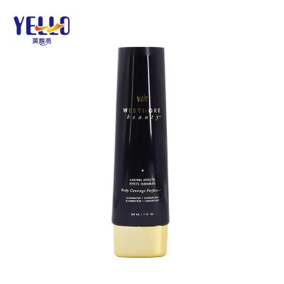 China Custom Cosmetic Oval Black Shampoo Container Plastic Packaging 200ml Cream Tube With Gold Lid for sale