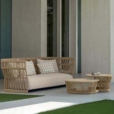 China New Modern Style Outdoor Rattan Rope Wicker Sofa Set with Table for Outdoor Garden Patio Garden Villa for sale