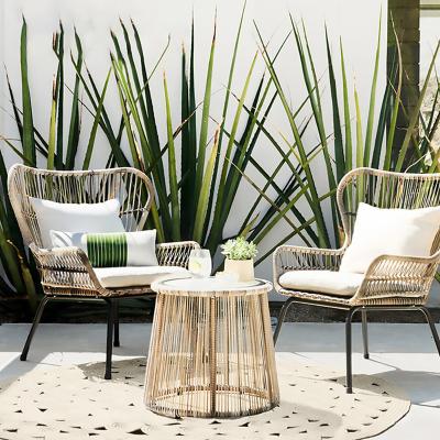 China Table and Sofa Chair Rattan Wicker Woven UV-Resistant Modern Design Dining Table and Outdoor Chair Leisure Chair for Outdoor Garden Patio for sale