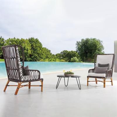 China Leon Rattan Two Sets High Back Modern Rattan Outdoor Chairs And Table For Outdoor Patio Furniture Leisure for sale