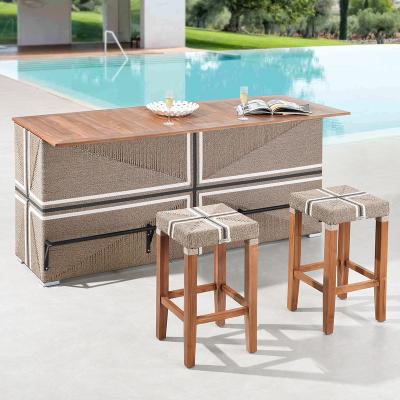 China Outdoor PE Rattan Marshall Island Bar Table And Chair Rattan Wicker Bar Set For Outdoor Patio Garden Leisure for sale