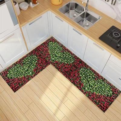 China Washable Custom Printing Wood Grain Floor Kitchen Rugs And Mats 2 Piece Set for sale