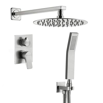 China JUTYE Contemporary Square Set Good Quality Rainfall Shower Head Shower Fixtures Brushed Nickel All Metal Slot Thermostatic Shower Mixer for sale