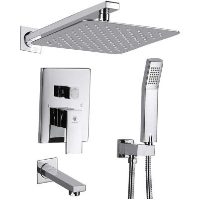 China JUTYE Contemporary Square Set Good Quality Rainfall Shower Head Brushed Nickel All Metal Thermostatic Slot Shower Mixer for sale