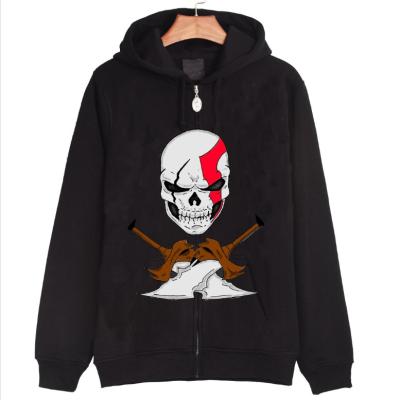 China Custom Black Plus Size Street Style Hoodie Manufacturer Mens Skull Printed Clothing Boys Zipper Hip Hop Hoody for sale