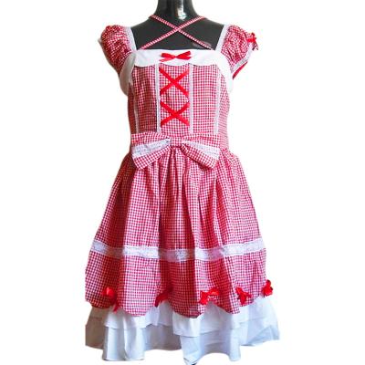 China Anti-static Sexy Red White Bodice Cotton Dirndl Check Costume Pinafore Lolita Lolita Dress Princess Dress Set Corset for sale