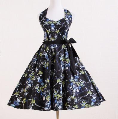 China Anti-Static Western Style Black Blue Pattern Elegant Dress Dresses For Women for sale