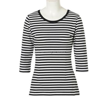 China Compressed Fancy Ladies Stripes Long Sleeve T Shirts Women Apparel Factory Direct for sale