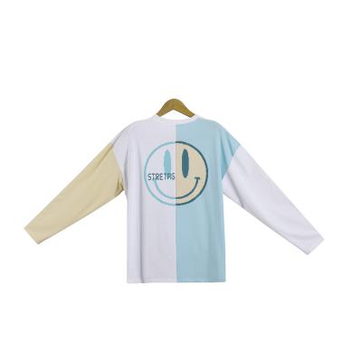 China Casual 100% GSM Long Sleeve Tee Fashion 2023 White Long Sleeve Patchwork Cotton Tee Shirt Long Sleeve Anti Shrink Custom High Sleeve Tee for sale