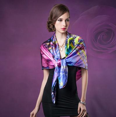 China Square Neck Soie Silk Foulard Purple Silk Scarves With Fringe for sale