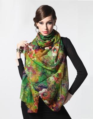 China Colorful Oversized 100% Wool Scarf Silk Wool Shawl With Machine Hemming for sale