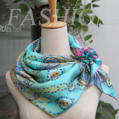 China Fashion Bespoke Square Pretty Green Paisley Scarf Womens Silk Scarf for sale