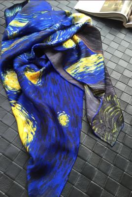 China Blue / Pink Square Van Gogh The Starry Night Custom Silk Scarves Silk Neck Scarf for sale