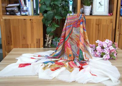 China Breathable Square Floral Custom Pashmina Wool Scarf 110x110cm for sale