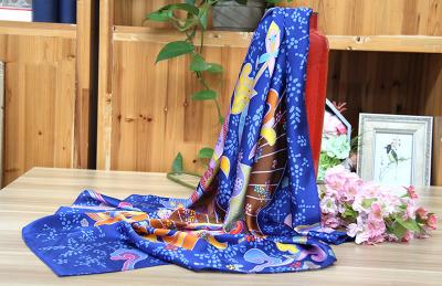 China Screen Printing Cotton / Habotai / Silk Foulard Scarves With Hand Hem for sale