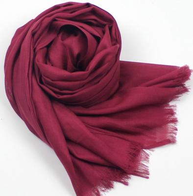 China Ladies Plain Burgundy / Pink / Yellow Cotton Scarves With Hand Hemming for sale