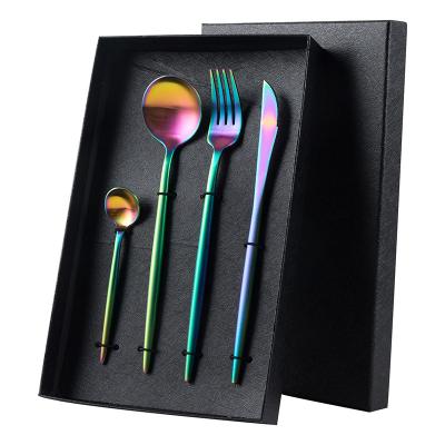 China Amazon Hot Sale 4pcs Stainless Steel Box Gold Flatware Viable Multicolor Gifting Cutlery Set From Amazon Set With Wedding Gift for sale